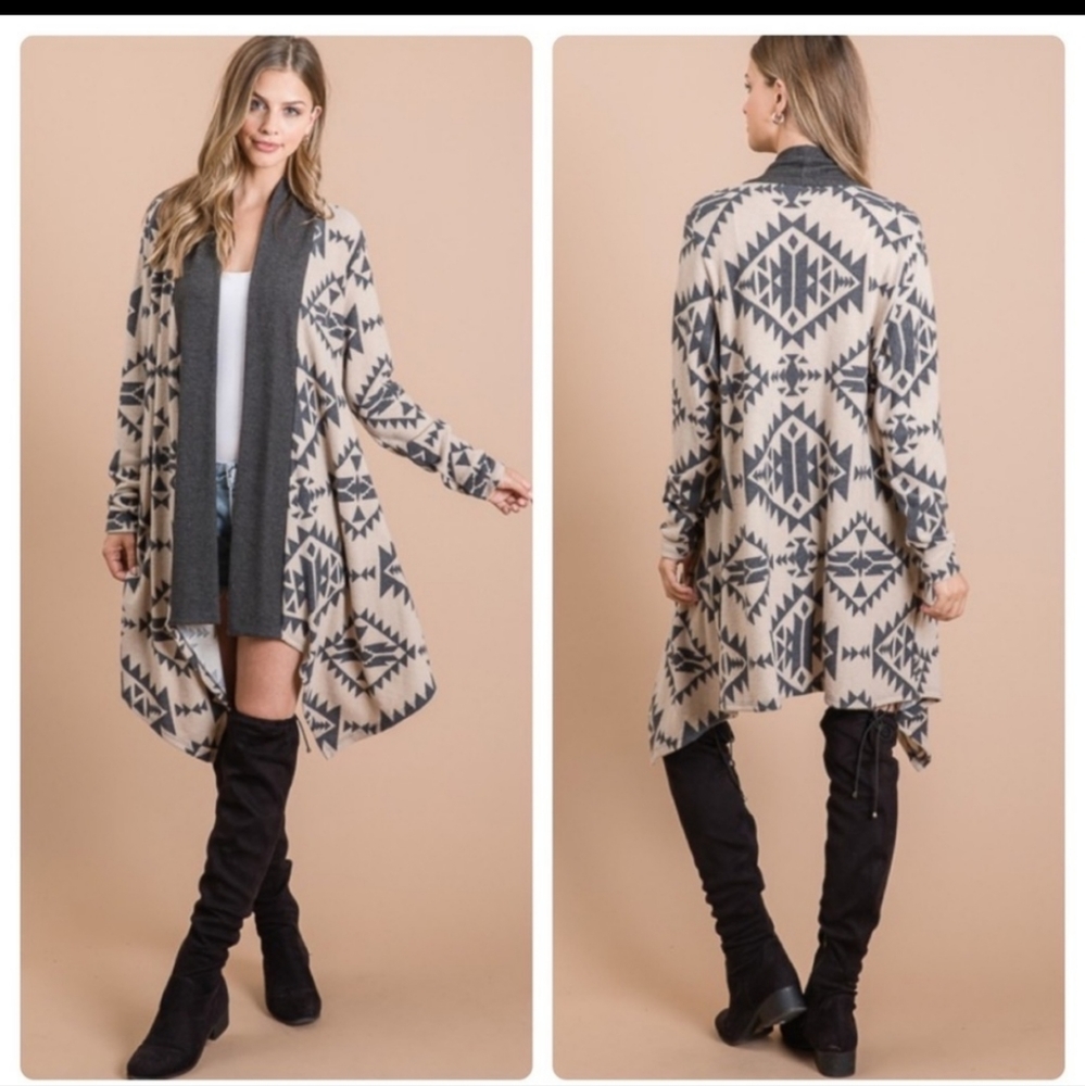 First Love Brushed Aztec Print Cardigan Size M